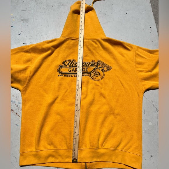 Men's Slappy's Garage Hoodie Yellow Spell-Out L Skateboard San Diego Half Pipe - Picture 14 of 15